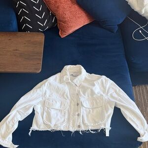 Zara White Cropped Denim Jacket